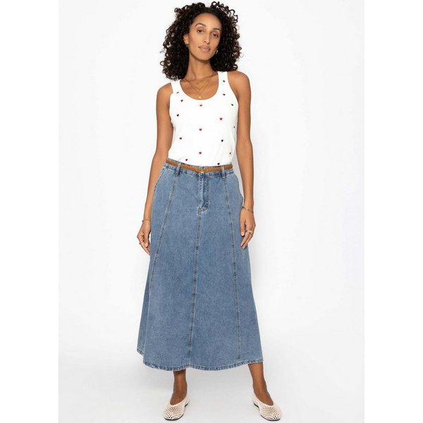 SASSYCLASSY Midirock Robuster Midi Jeans Rock mit Teilungsnähten Midi Rock Damen aus Baumwolle mit Teilungsnähten Blau