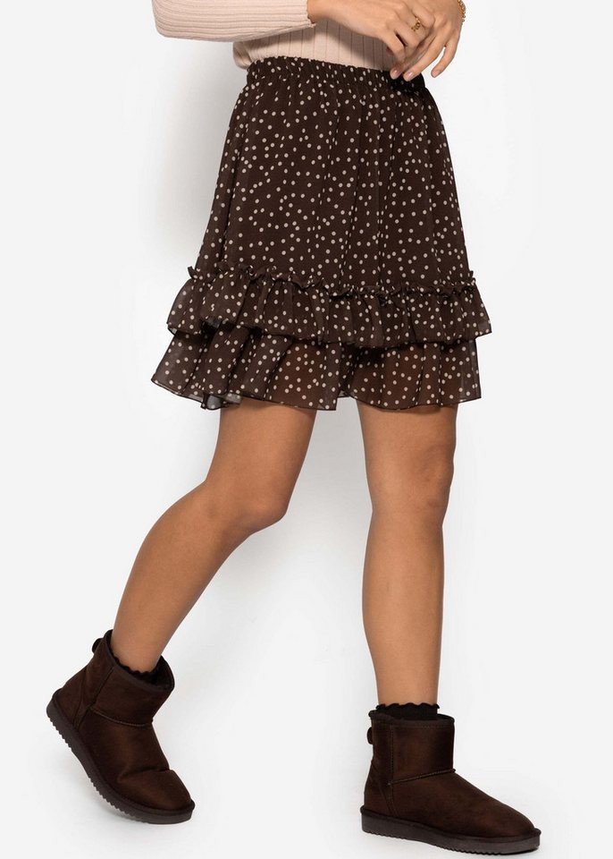 SASSYCLASSY Minirock Kurzer Volant-Rock mit Rüsschen Leichter Rock mit elastischem Bund und verschiedenen Prints – Bild 4 von 5