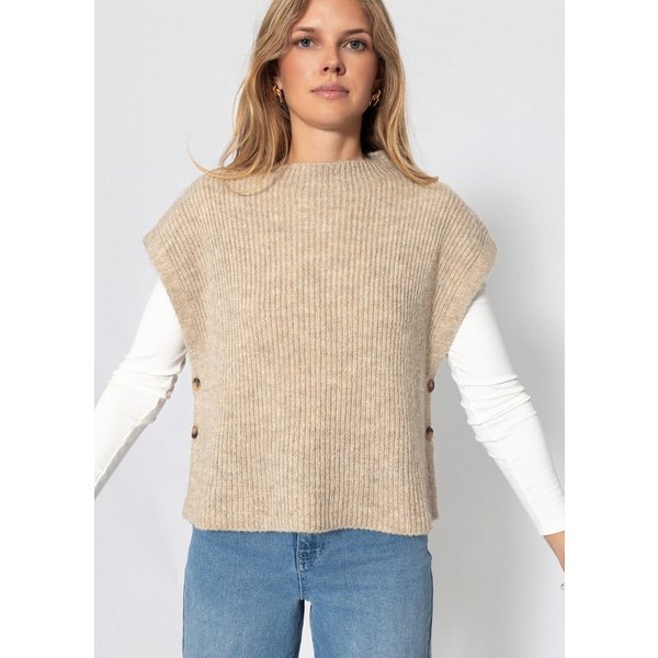 SASSYCLASSY Pullunder Strickpullunder mit Seitlichenknöpfen für Damen Locker geschnittener Damenweste aus Rippstrick in Taupe