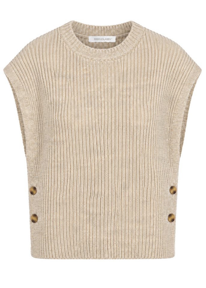 SASSYCLASSY Pullunder Strickpullunder mit Seitlichenknöpfen für Damen Locker geschnittener Damenweste aus Rippstrick in Taupe – Bild 2 von 5