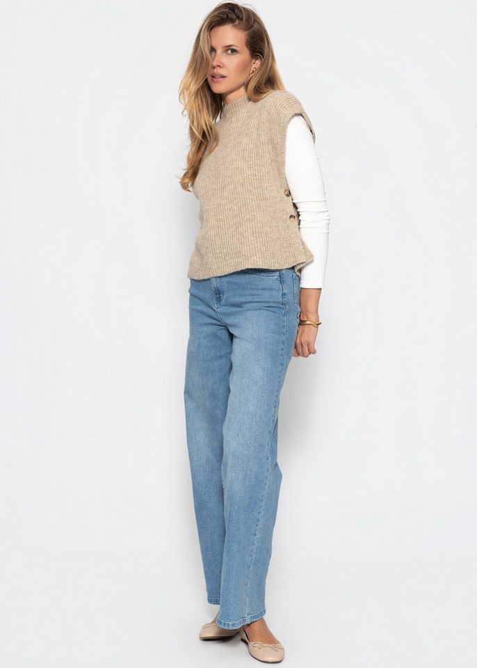 SASSYCLASSY Pullunder Strickpullunder mit Seitlichenknöpfen für Damen Locker geschnittener Damenweste aus Rippstrick in Taupe – Bild 3 von 5