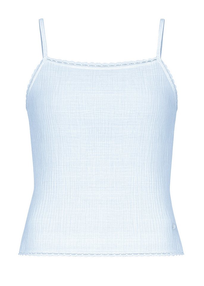 SASSYCLASSY Pyjamaoberteil Musselin Pyjamatop mit Spitzenborte für Damen Leichtes Top aus Musselin mit Schleifendetail Rosa Blau Gelb Weiß – Bild 2 von 5