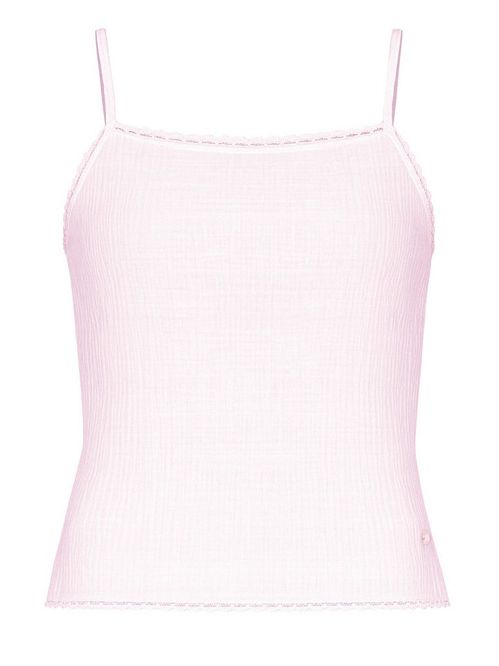SASSYCLASSY Pyjamaoberteil Musselin Pyjamatop mit Spitzenborte für Damen Leichtes Top aus Musselin mit Schleifendetail Rosa Blau Gelb Weiß – Bild 2 von 5
