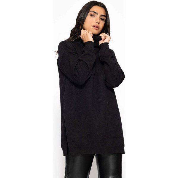 SASSYCLASSY Rollkragenpullover Oversize Rollkragenpullover für Damen Moderner Pullover mit langen Seitenschlitzen Offwhite Pink Schwarz