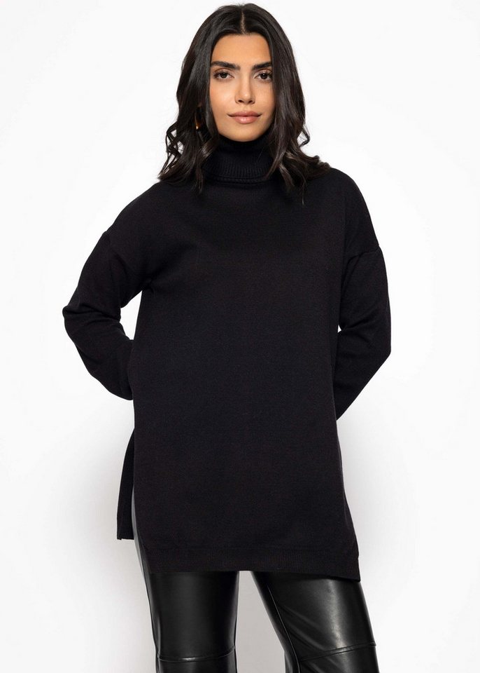 SASSYCLASSY Rollkragenpullover Oversize Rollkragenpullover für Damen Moderner Pullover mit langen Seitenschlitzen Offwhite Pink Schwarz – Bild 4 von 5