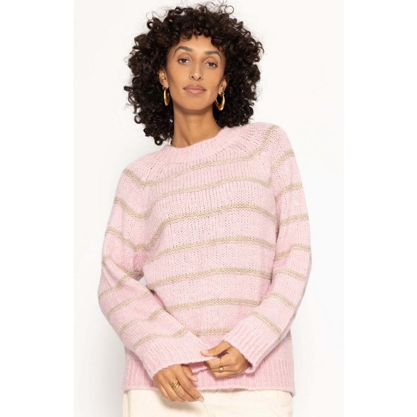 SASSYCLASSY Rundhalspullover Gestreifter Pullover mit Rundhalsausschnitt Damen Lockerer Pullover mit Rippbündchen und lockerer Passform Rosa