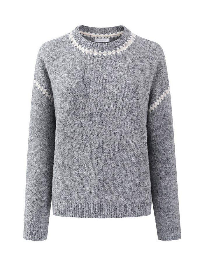 SASSYCLASSY Rundhalspullover Pullover mit Ziernähten für Damen Kuscheliger Strickpullover mit Rundhals und Wollanteil Grau Beige – Bild 2 von 5