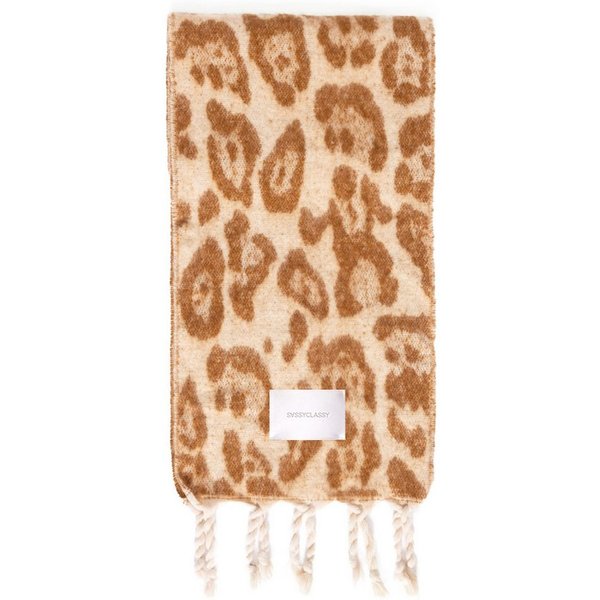 SASSYCLASSY Schal Schal Damen mit Leo-Print elegant, Warmer langer Schal im Leoprint Grau Offwhite Burgundy Braun Camel