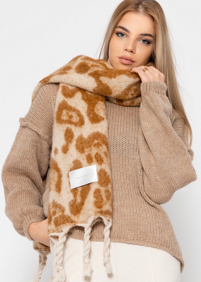 SASSYCLASSY Schal Schal Damen mit Leo-Print elegant, Warmer langer Schal im Leoprint Grau Offwhite Burgundy Braun Camel – Bild 2 von 5