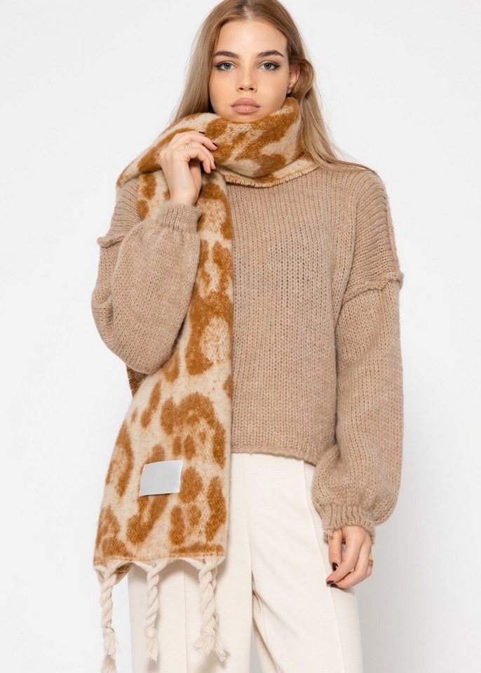 SASSYCLASSY Schal Schal Damen mit Leo-Print elegant, Warmer langer Schal im Leoprint Grau Offwhite Burgundy Braun Camel – Bild 3 von 5