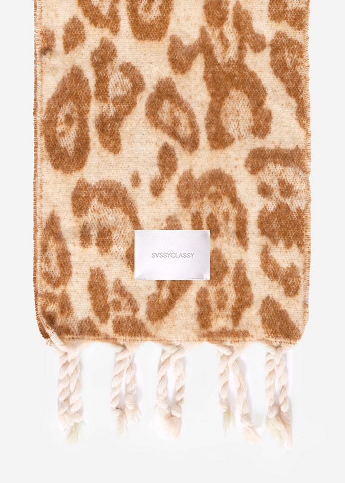 SASSYCLASSY Schal Schal Damen mit Leo-Print elegant, Warmer langer Schal im Leoprint Grau Offwhite Burgundy Braun Camel – Bild 4 von 5