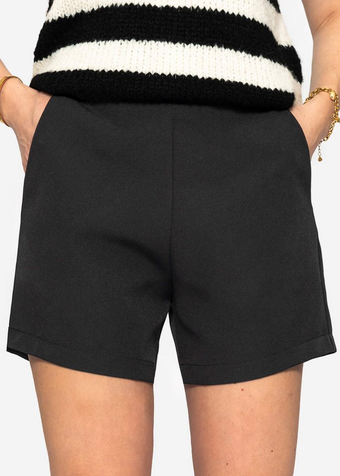 SASSYCLASSY Shorts Figurbetonte Shorts Damen Elegant Sommer Winter High-Waist kurze Hose mit seitlichem Reisßverschluss Taupe Schwarz – Bild 2 von 5