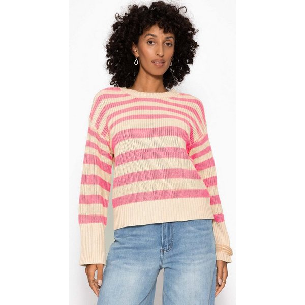 SASSYCLASSY Strickpullover Gestreifter Baumwoll-Pullover für Damen Strukturierter Pullover mit Rundhals im lockeren Schnitt