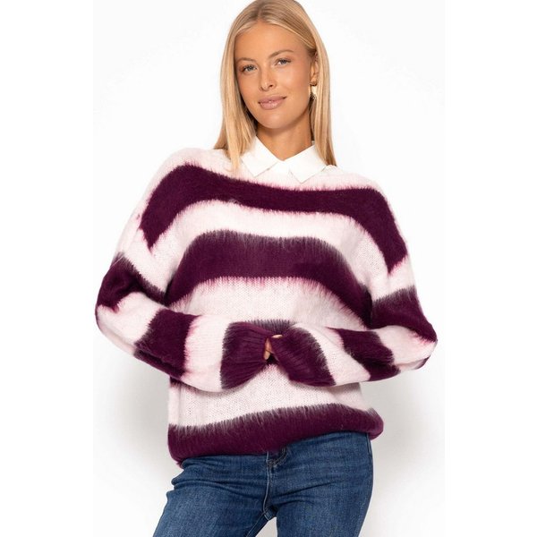 SASSYCLASSY Strickpullover Gestreifter Pullover für Damen Weicher Strickpullover mit U-Boot Ausschnitt und Strukturmix