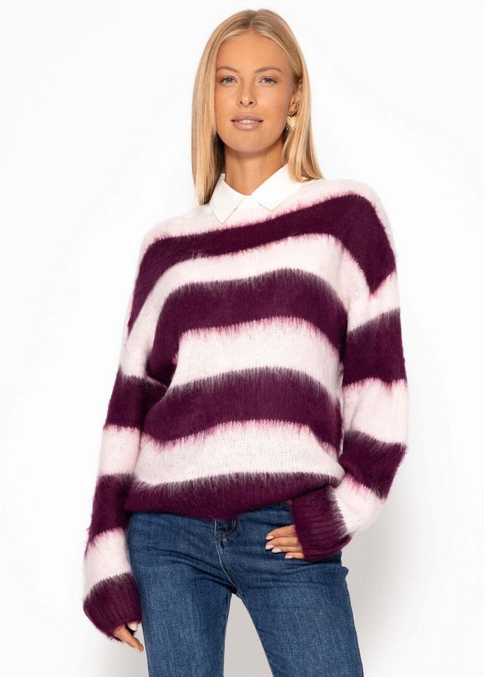 SASSYCLASSY Strickpullover Gestreifter Pullover für Damen Weicher Strickpullover mit U-Boot Ausschnitt und Strukturmix – Bild 5 von 5