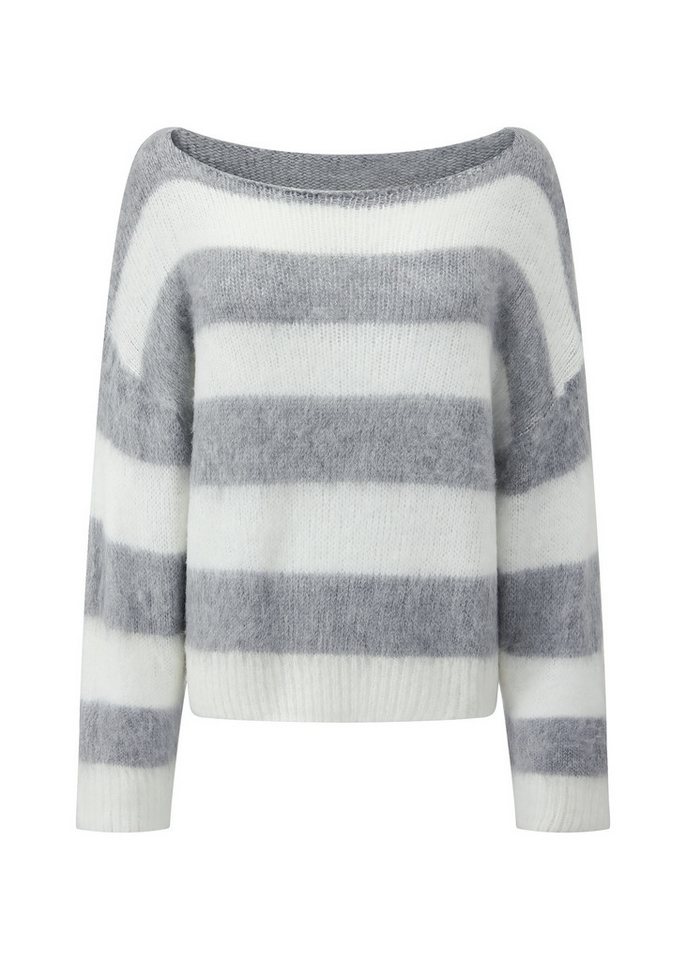 SASSYCLASSY Strickpullover Gestreifter Pullover für Damen Weicher Strickpullover mit U-Boot Ausschnitt und Strukturmix – Bild 2 von 5