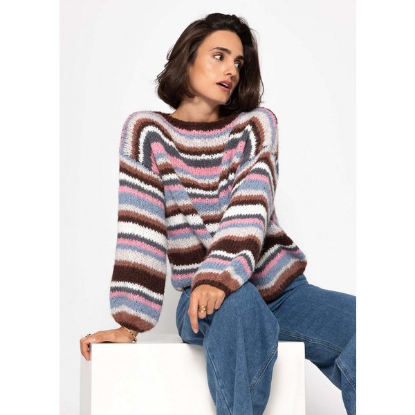 SASSYCLASSY Strickpullover Gestreifter Strickpullover für Damen Mehrfarbiger oversized Pullover in weicher Textur Orange Braun