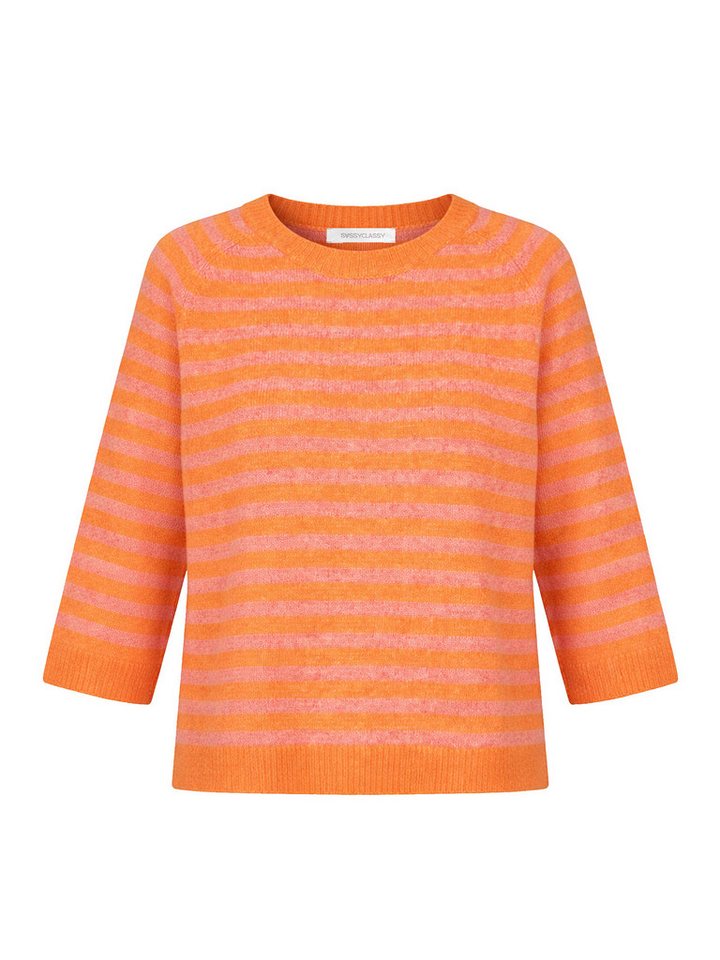 SASSYCLASSY Strickpullover Gestreiftes Strickoberteil für Damen Weicher Pullover mit halblangen Ärmeln und Rundhalsausschnitt – Bild 2 von 5
