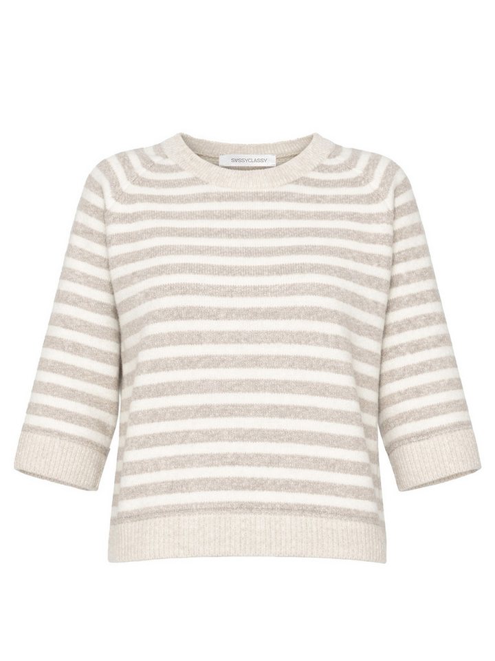 SASSYCLASSY Strickpullover Gestreiftes Strickoberteil für Damen Weicher Pullover mit halblangen Ärmeln und Rundhalsausschnitt – Bild 2 von 5