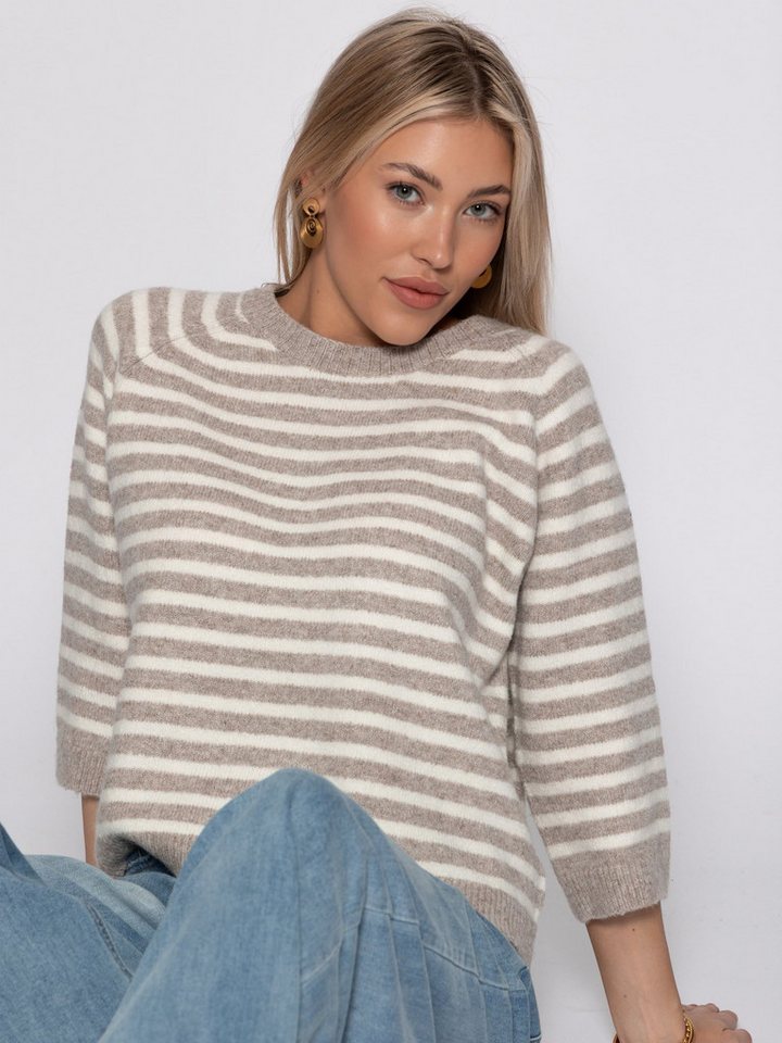 SASSYCLASSY Strickpullover Gestreiftes Strickoberteil für Damen Weicher Pullover mit halblangen Ärmeln und Rundhalsausschnitt – Bild 3 von 5