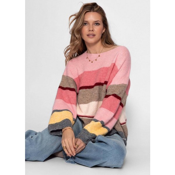 SASSYCLASSY Strickpullover Mehrfarbiger Streifenpullover für Damen Oversized Pullover aus weichem Strick mit Rundhalsausschnitt