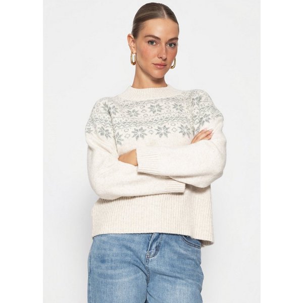 SASSYCLASSY Strickpullover Norweger Pullover für Damen Weicher Strickpullover mit Rundhalsausschnitt in geradem Schnitt