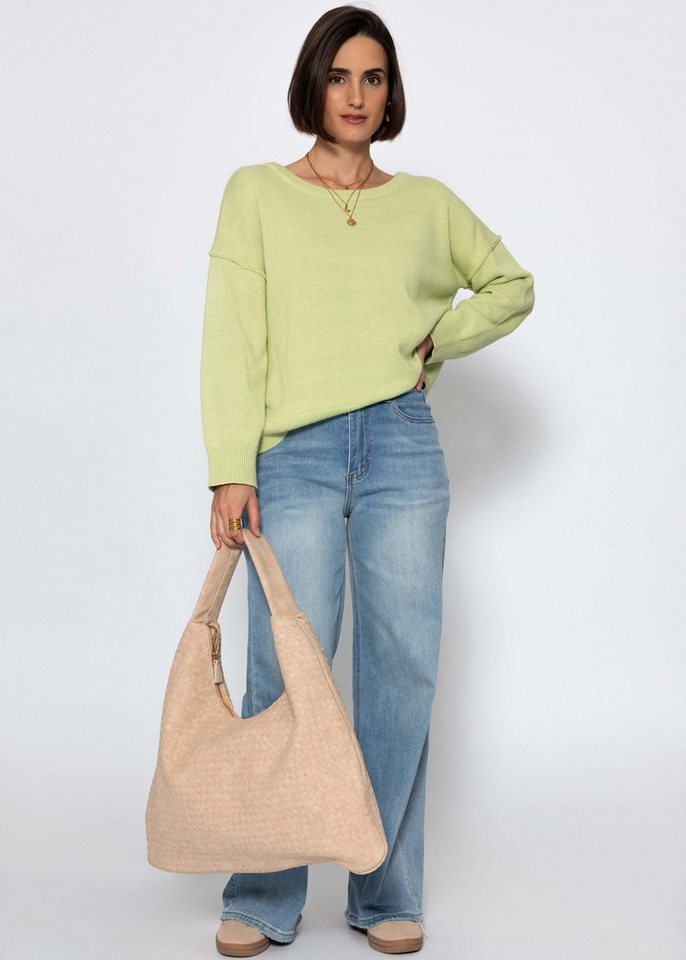 SASSYCLASSY Strickpullover Oversize Baumwoll-Pullover für Damen Pullover mit dekorativen Außennähten im leicht kastigen Schnitt – Bild 3 von 5