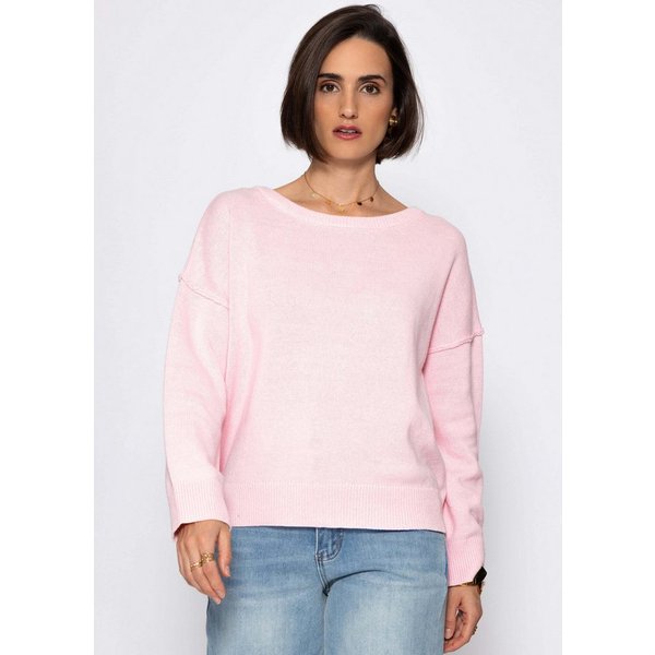 SASSYCLASSY Strickpullover Oversize Baumwoll-Pullover für Damen Pullover mit dekorativen Außennähten im leicht kastigen Schnitt