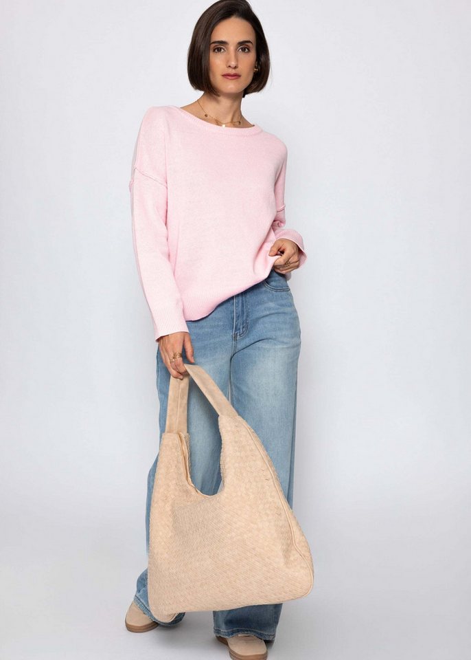 SASSYCLASSY Strickpullover Oversize Baumwoll-Pullover für Damen Pullover mit dekorativen Außennähten im leicht kastigen Schnitt – Bild 3 von 5