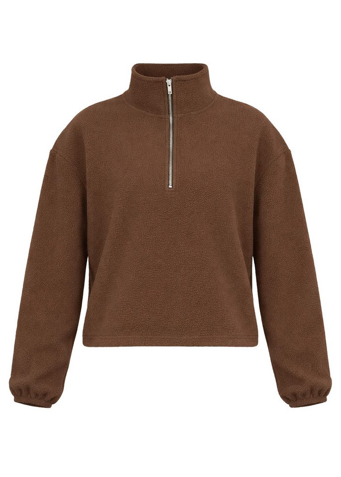 SASSYCLASSY Strickpullover Oversize Fleece Sweatshirt für Damen Lockerer Sweater mit Reißverschuluss und Stehkragen Rosa Braun – Bild 2 von 5
