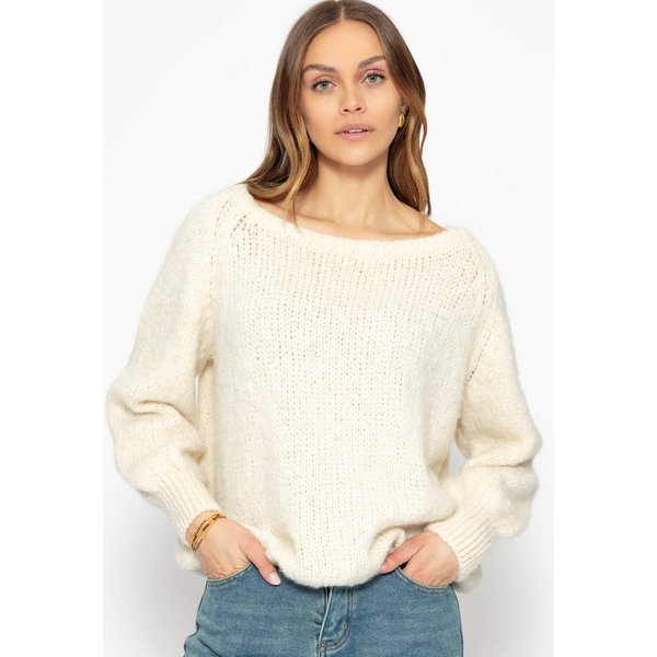 SASSYCLASSY Strickpullover Oversize Pullover Damen mit U-Boot Kragen Elegant Lockerer Strickpullover mit weitem Ausschnittform Schwarz Offwhite