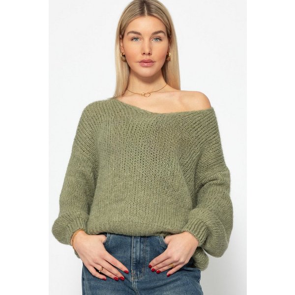 SASSYCLASSY Strickpullover Oversize Pullover mit V-Ausschnitt für Damen Weicher Pullover mit langen Ärmeln und Rippbündchen in Lavendel