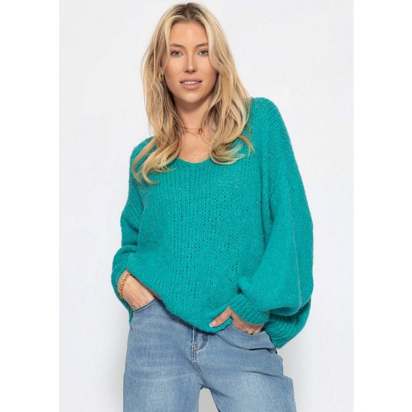 SASSYCLASSY Strickpullover Oversize Pullover mit V-Ausschnitt für Damen Weicher Pullover mit langen Ärmeln und Rippbündchen in Lavendel