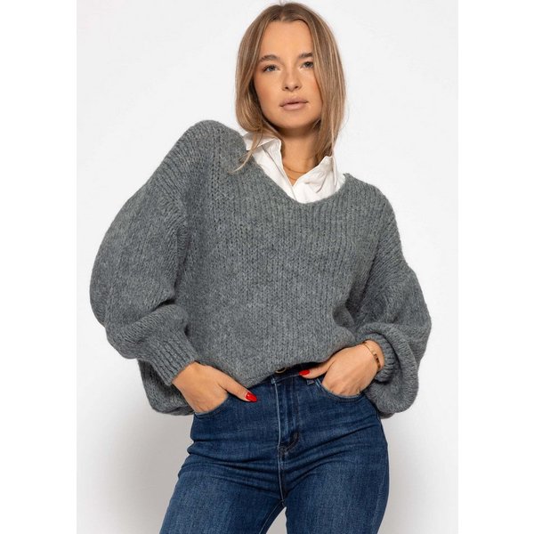 SASSYCLASSY Strickpullover Oversize Pullover mit V-Ausschnitt für Damen Weicher Pullover mit langen Ärmeln und Rippbündchen in Lavendel