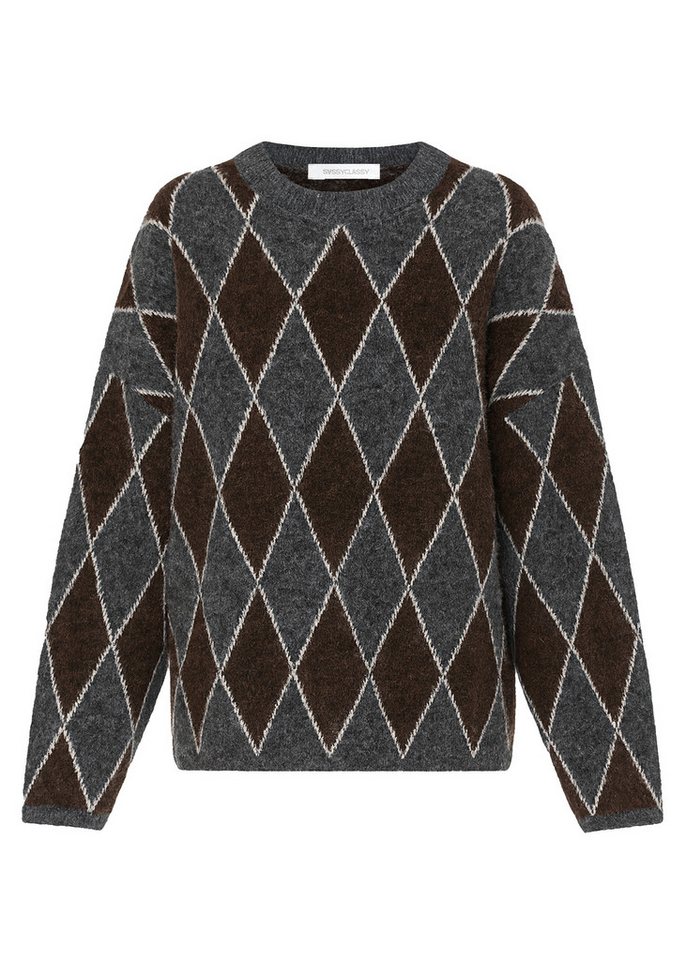 SASSYCLASSY Strickpullover Pullover mit Rautenmuster für Damen Lässiges Oberteil in Grau Braun – Bild 3 von 5
