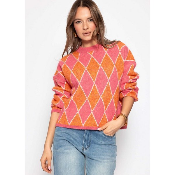 SASSYCLASSY Strickpullover Pullover mit Rautenmuster für Damen Lässiges Oberteil in Grau Braun