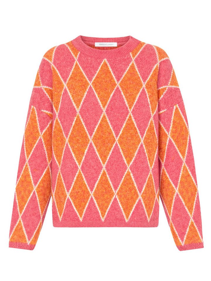 SASSYCLASSY Strickpullover Pullover mit Rautenmuster für Damen Lässiges Oberteil in Grau Braun – Bild 2 von 5