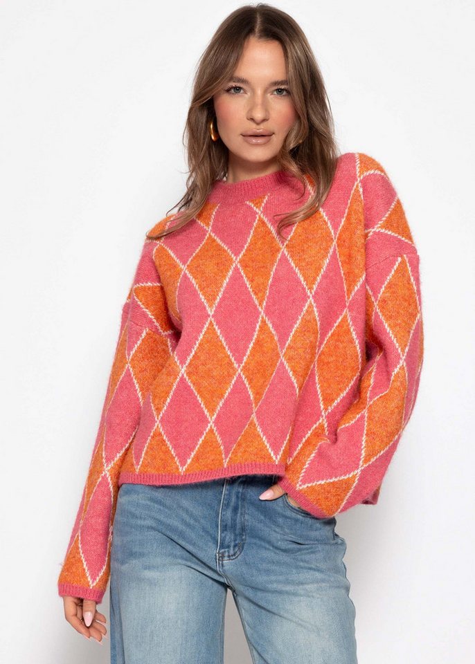 SASSYCLASSY Strickpullover Pullover mit Rautenmuster für Damen Lässiges Oberteil in Grau Braun – Bild 5 von 5