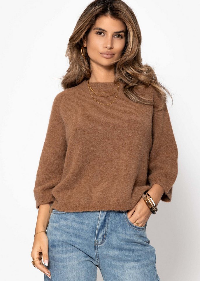 SASSYCLASSY Strickpullover Strickoberteil für Damen Weicher Pullover mit halblangen Ärmeln und Rundhalsausschnitt – Bild 2 von 5