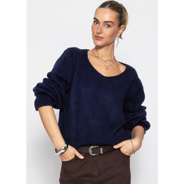 SASSYCLASSY Strickpullover Strickoberteil mit halblangen Ärmeln für Damen Locker geschnittener Damenpullover mit Rundhalsausschnitt in Beere