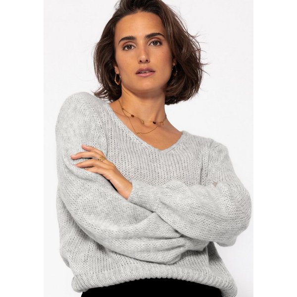 SASSYCLASSY Strickpullover Strickoberteil mit halblangen Ärmeln für Damen Locker geschnittener Damenpullover mit Rundhalsausschnitt in Beere