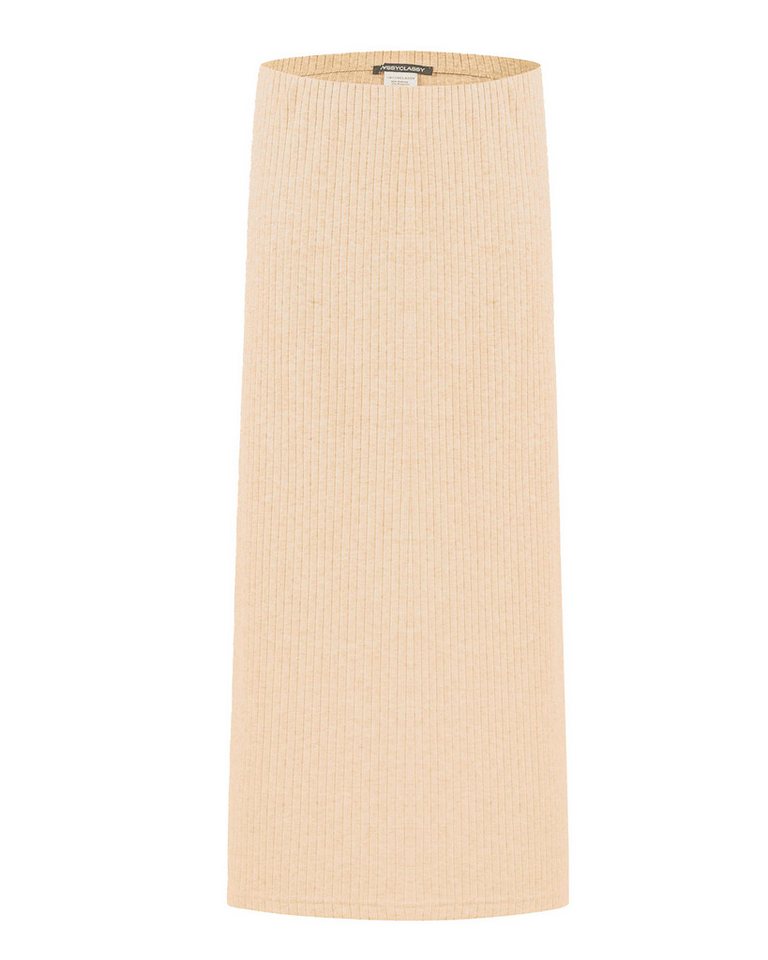 SASSYCLASSY Strickrock Gerippter Midirock Damen mit elastischem Bund Figurbetonter Strickrock mit High Waist Sitz Grau Beige Schwarz Khaki – Bild 2 von 5