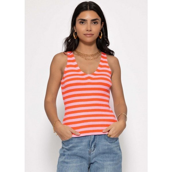 SASSYCLASSY Stricktop Gestreiftes Strick Top mit V-Ausschnitt Damen Ärmelloses Top mit breiten Trägern in figurbetontem Schnitt