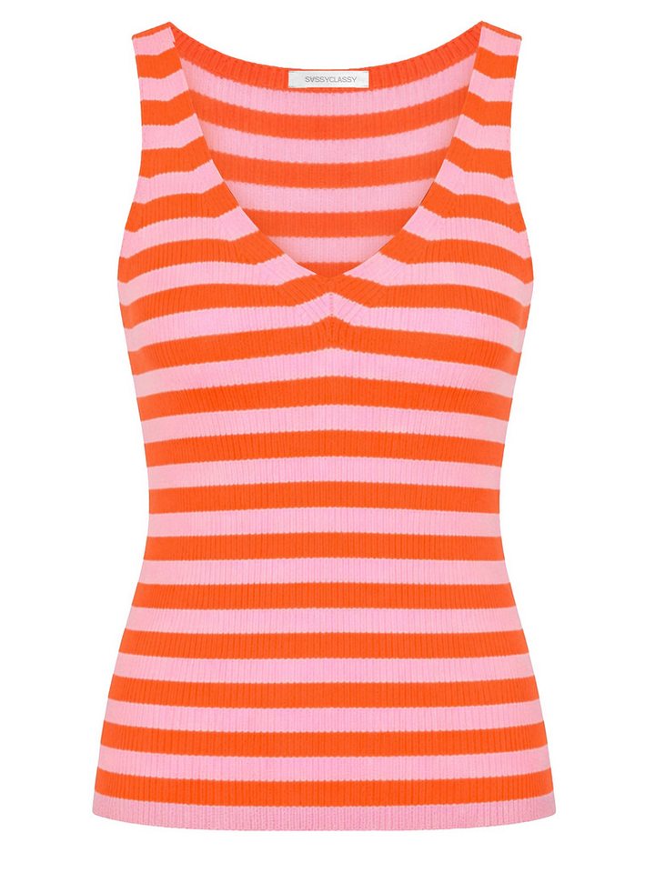 SASSYCLASSY Stricktop Gestreiftes Strick Top mit V-Ausschnitt Damen Ärmelloses Top mit breiten Trägern in figurbetontem Schnitt – Bild 2 von 5