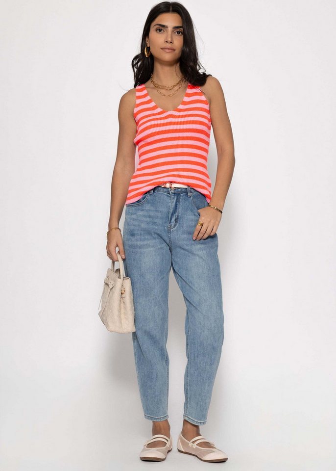 SASSYCLASSY Stricktop Gestreiftes Strick Top mit V-Ausschnitt Damen Ärmelloses Top mit breiten Trägern in figurbetontem Schnitt – Bild 3 von 5