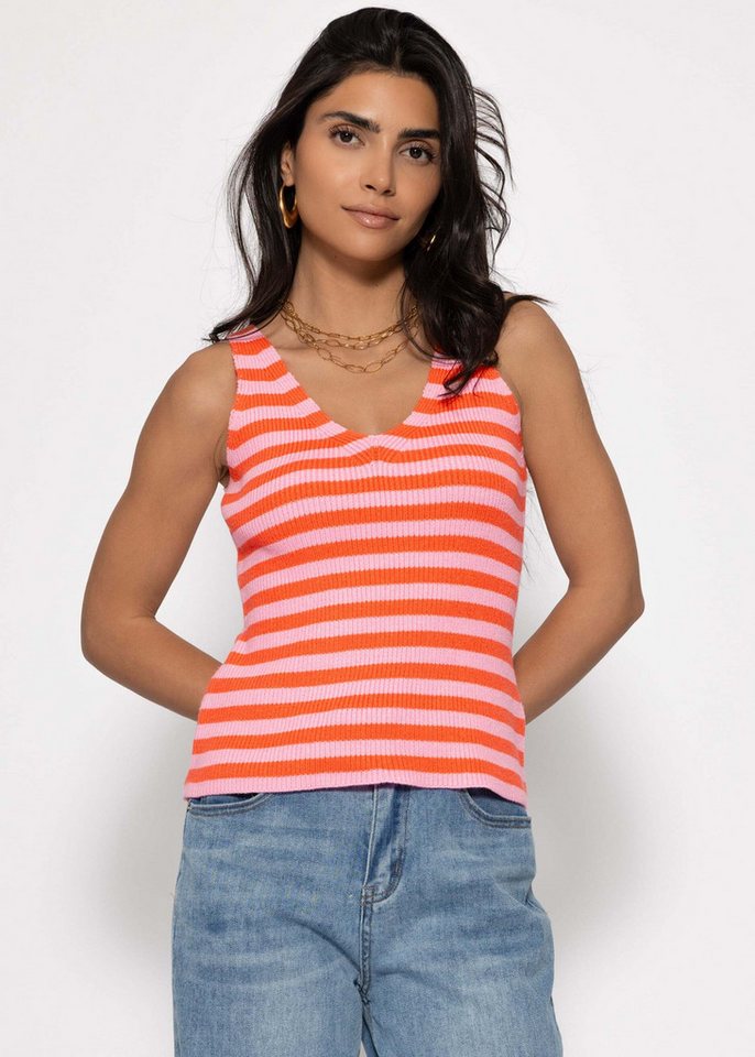 SASSYCLASSY Stricktop Gestreiftes Strick Top mit V-Ausschnitt Damen Ärmelloses Top mit breiten Trägern in figurbetontem Schnitt – Bild 4 von 5