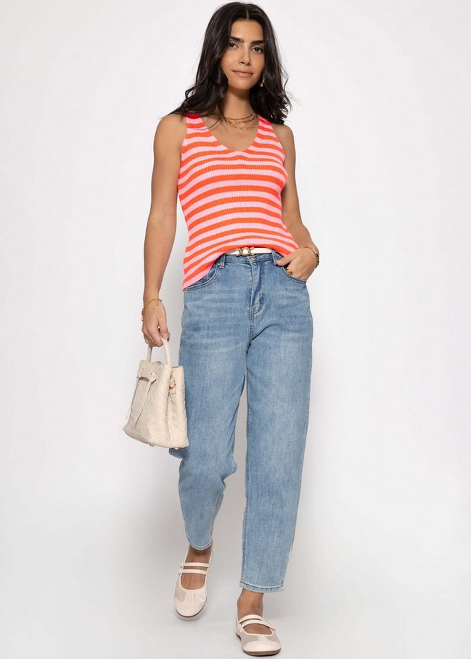 SASSYCLASSY Stricktop Gestreiftes Strick Top mit V-Ausschnitt Damen Ärmelloses Top mit breiten Trägern in figurbetontem Schnitt – Bild 5 von 5