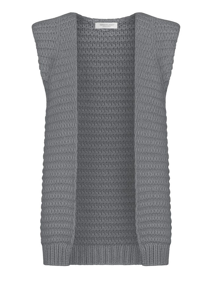 SASSYCLASSY Strickweste Lange ärmellose Strickweste für Damen Weste aus grobem Strick mit strukturierten Schultern Offwhite Schwarz – Bild 2 von 5