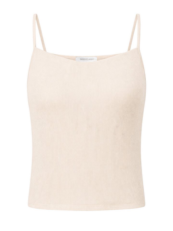 SASSYCLASSY Trägertop Basic Trägertop Damen aus Viskose gerippt Anliegendes Top aus RIppstruktur Spaghettitop Weiß Beige Schwarz – Bild 2 von 5