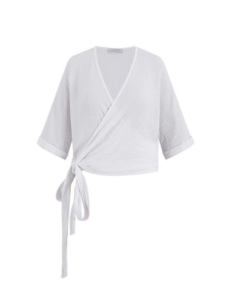 SASSYCLASSY Wickelbluse Musselin Bluse mit Bindeband und lockerer Passform Kurzarm Wickelbluse aus Baumwolle – Bild 2 von 5